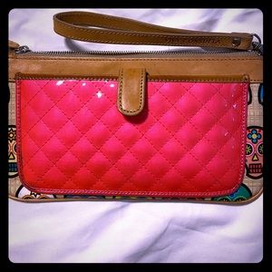 Consuela sugar skull and hot pink wristlet